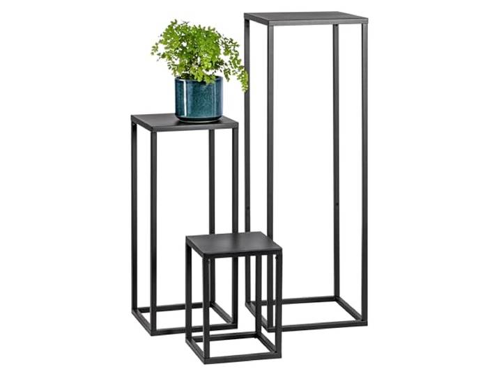 bremermann Lot de 3 tabourets à fleurs\, support pour plantes en métal\, idéal pour le salon\, l'entrée et le bureau\, pour la décoration et les plantes d'intérieur\, en métal (Noir)