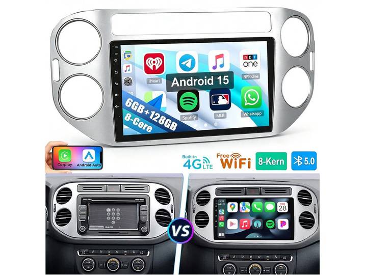 ESSGOO Für VW Tiguan 5N 2010-2016 Autoradio Carplay 6+128G 8-Kern Autoradio (RDS, Digitalradio (DAB), FM, AM, Apple Carplay Android Auto Navi 8-Kern 4G LTE)