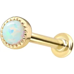 14 Karat Gold Labret mit Innengewinde SYNTHETISCHER OPAL