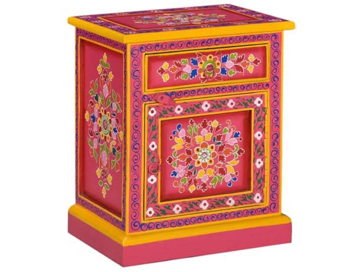 vidaXL Nachttisch Massivholz Mango Rosa Handbemalt