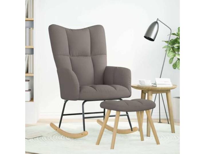 Schaukelstuhl mit Fußstütze taupe, Polyestergewebe, Holz und Metall Polyester-Polsterung, taupe, stabiler Holz-Metallrahmen, Fußstütze 2-Funktion, glatte Schwingung