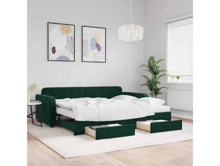 RJPLMFV Ausziehbett, 90 x 200 cm, Velours, Dunkelgrün, 2 Matratzen, Schaumstoff