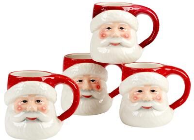 Certified International Santa's Secret 3-D Mugs, Set of 4