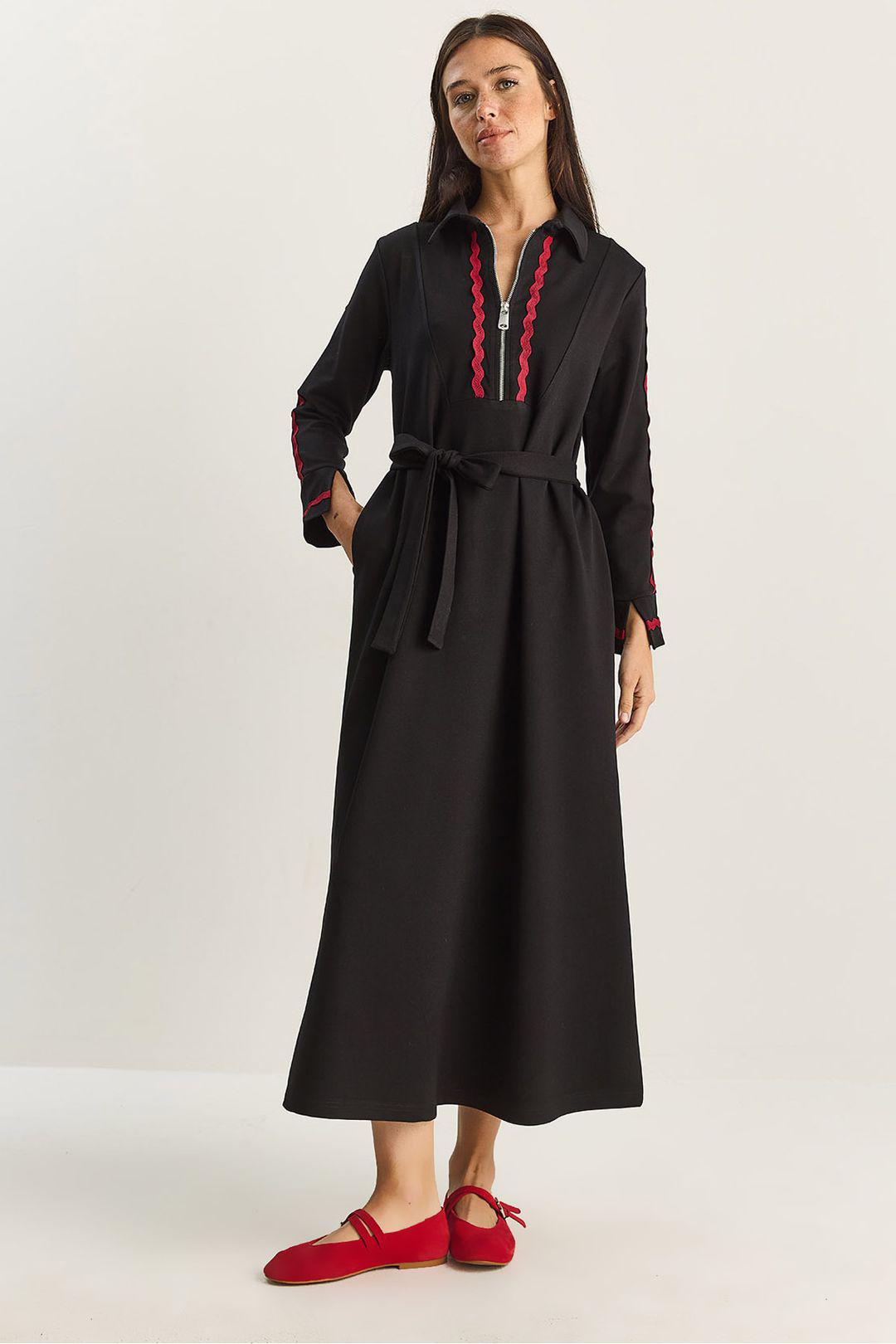 Knopfbetontes A-Linien Midi-Kleid mit Bindungsdetail