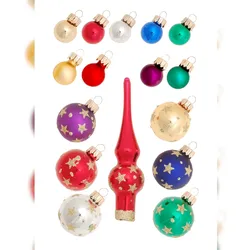 Krebs Glas Lauscha Multicolor Mini-Dekoset aus Glas, 16tlg., 2cm, 3cm Kugeln, 12cm Spitze, handdekoriert (16)