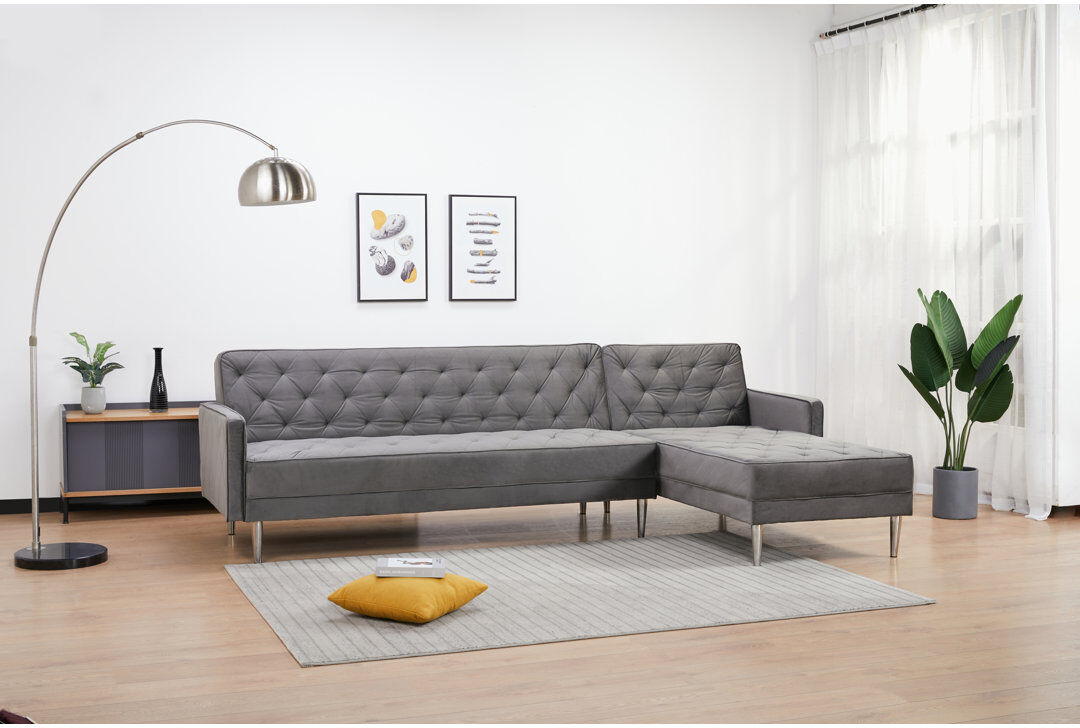 Wade Logan Dorothea Reversible Sleeper Corner Sofa Slate Grey 86cm H X 283cm W X 163cm D