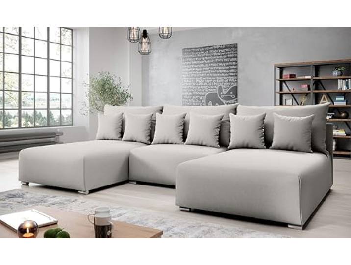 AXLIVING Ecksofa mit Schlaffunktion Ederra U 300 cm breit – hellgrau Stoff Eckcouch mit Bettkasten und Schlaffunktion. Ecksofa 300 x 200 für harmonische Raumkonzepte. Sofa U Form 300 cm breit.