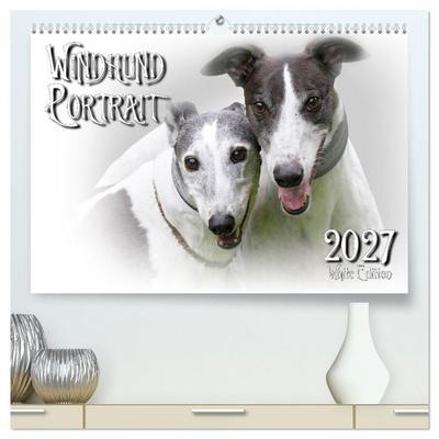 Windhund Portrait 2027 White Edition (hochwertiger Premium Wandkalender 2027 DIN A2 quer), Kunstdruck in Hochglanz