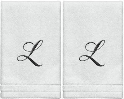 Creative Labs Scents White Monogrammed Initial Fingertip Towels with Black Embroidery