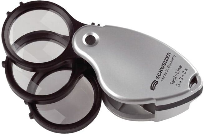 Loupe pliable Tech-Line grossissement 3x+3x+3x=9x D. lentille 38 mm Schweizer (53350)