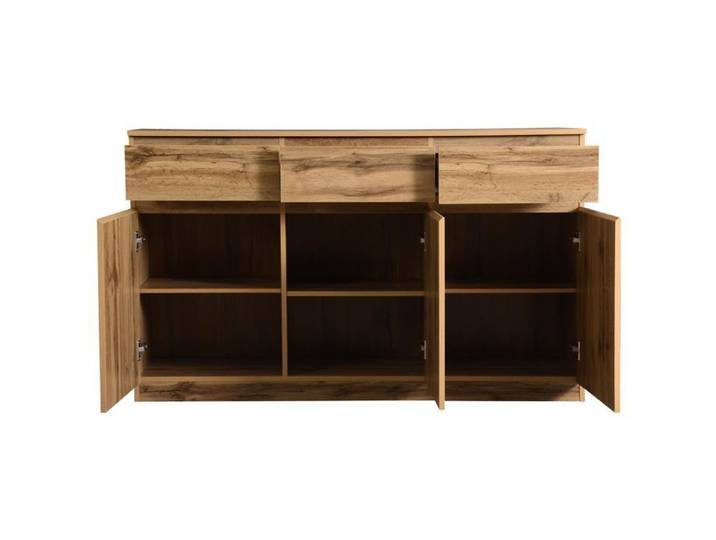 Buffet Multifonction Bois Naturel 135x40x81 cm 3 Portes 3 Tiroirs Meuble Spacieux Cuisine/Entrée