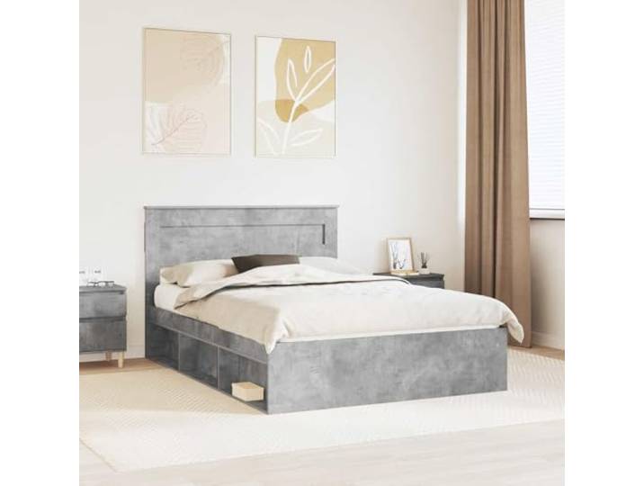 WDGJJFECNMUEHI Massives Kiefernholz modernes Design 140 x 190 cm Grau Bettrahmen mit Kopfteil Beton 140x190 cm Massives Kiefernholz Stabiler Lattenrost Modernes Design Doppelbettgestell