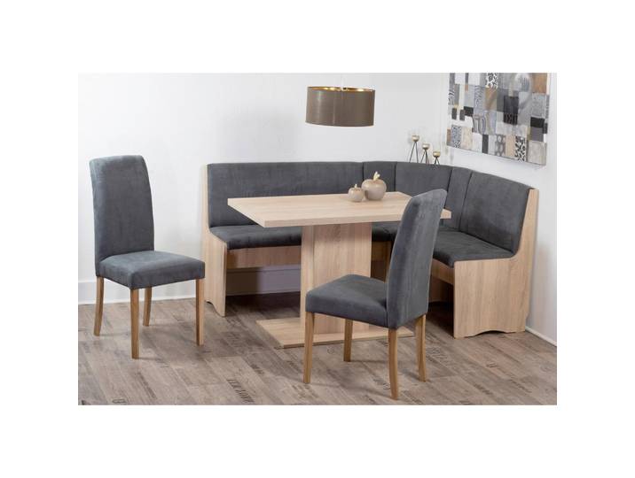 P & B Eckbankgruppe Duisburg, Grau, Sonoma Eiche, Buche, vollmassiv, Uni, eckig, 165x89x125 cm, Esszimmer, Bänke, Tischgruppen & Eckbankgruppen