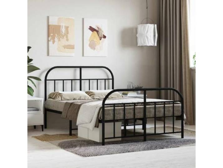 Robustes Metallbettgestell mit Lattenrost Schlafzimmer Klassisch 120x190 cm Bettgestell mit Kopf- und Fußteil Metall Schwarz 120x190 cm Stabil Stauraum