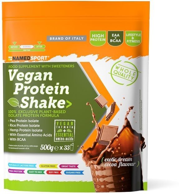 NAMEDSPORT Srl Named Sport - Vegan Protein Shake Exotic Dream Cocoa 500g - Integratore Proteico Vegano al Gusto di Cacao