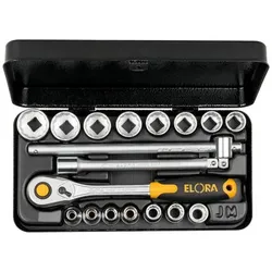Steckschlüssel-Satz 3/8", Sechskant, 18-teilig 6-22 mm, ELORA-871-JMU
