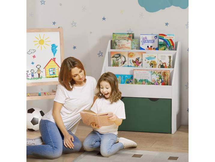AIYAPLAY Bibliothèque Enfant 3 Niveaux avec Tiroir Vert