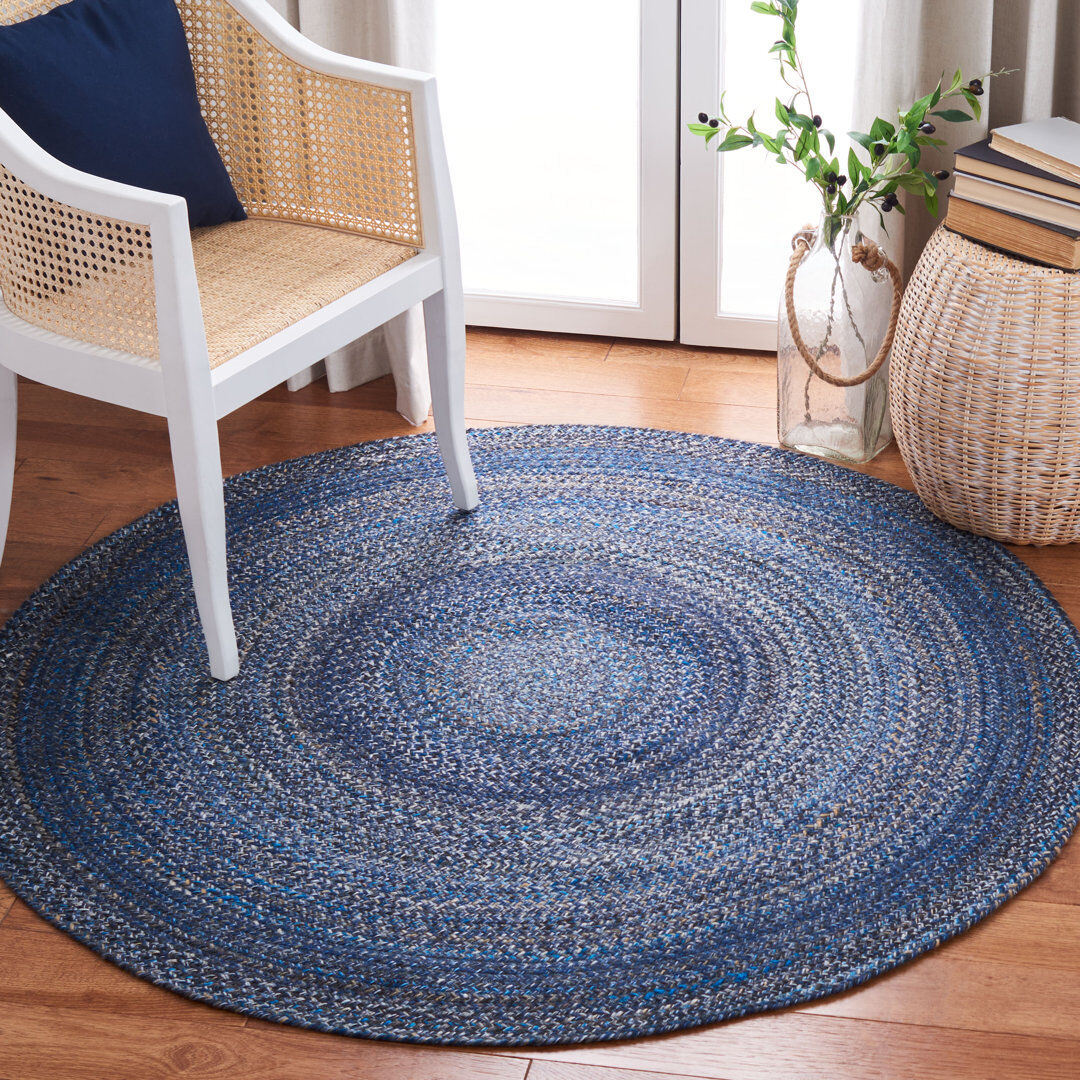 Bloomsbury Market Alik Round Flatweave Area Rug Navy Round 152 cm