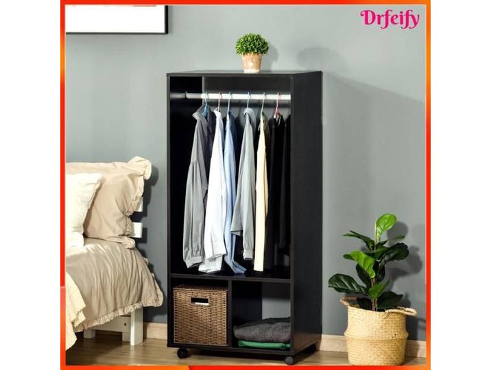 Armoire penderie - AKOZON - 6627 - 60x40x128 cm - 1 étagère 2 niches penderie - 4 roulettes pivotantes