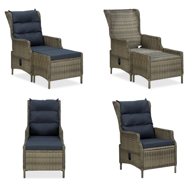 vidaXL Verstellbarer Gartensessel mit Fußhocker Poly Rattan Braun - Gartenstuhl - Gartenstühle - Rattan Gartenstuhl - Rattan Gartenstühle