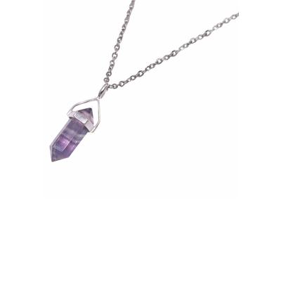 Kette mit Anhänger FIRETTI "Schmuck Geschenk Hexagon", lila (silberfarben, grün, lila, blau), Halsketten, Damen, Edelstahl, L: 55 B: 2mm, Made in Germany - mit Flourit, B:2mm