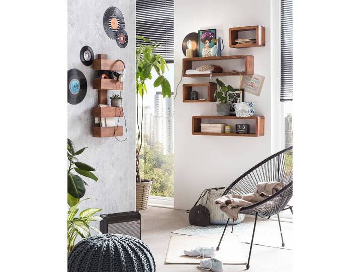 Wandregal Gibb Massivholz Akazie, lackiert Beige 40cm