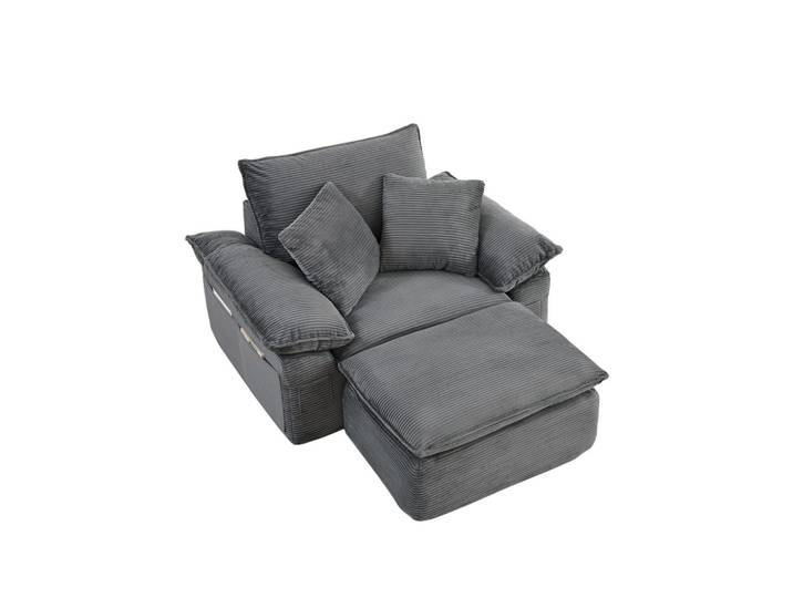 ComfortXL Sessel De-35049 mit Fußstütze Hellgrau, 125x65x156 cm, Wohnzimmer, Sessel, Polstersessel