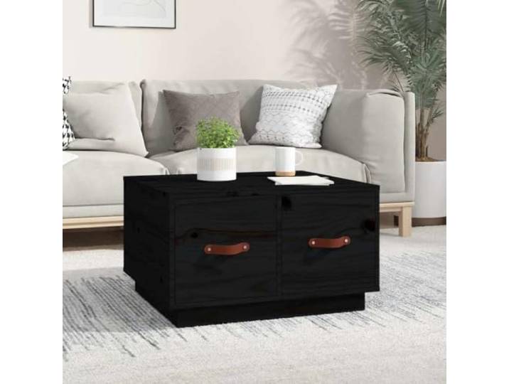 HEFZGDB Massivholz Couchtisch Schwarz 60x53x35 cm Kiefer mit 2 Schubladen Stauraum, Robuste Tischplatte für Wohnzimmer, Schlichter Sofatisch aus Naturmaterial für Inneneinrichtung