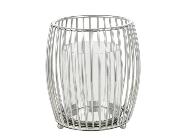 Windlicht, Chromfarben, Metall, Glas, oval, 22.5 cm, Dekoration, Laternen & Windlichter, Windlichter
