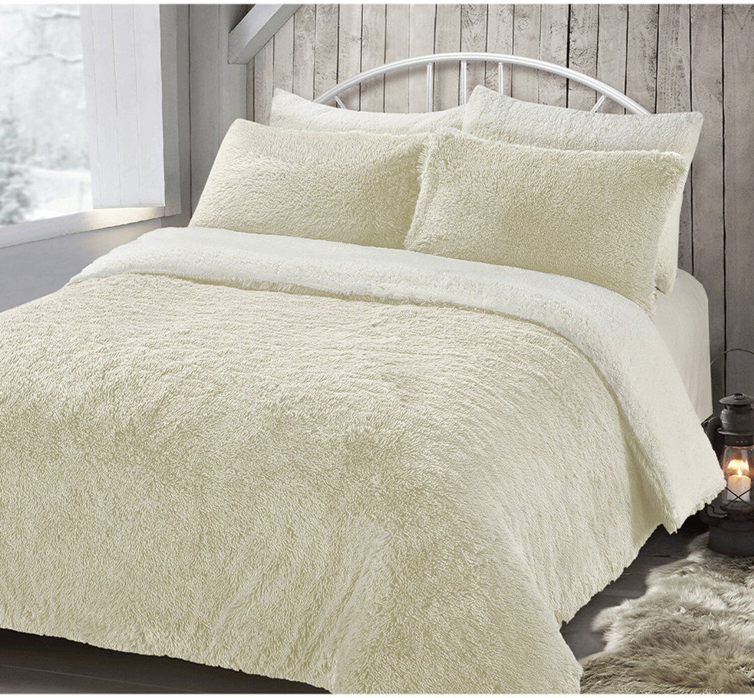 Fairmont Park Velosso Alaska Thermal Plush Fluffy Faux Fur Duvet Set Cream 200 x 200cm + 50 x 75cm Comforter