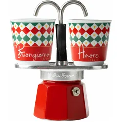 Bialetti Espressokocher Mini Express, Italia Damier, 2 Tassen, Espressokocher, Mehrfarbig