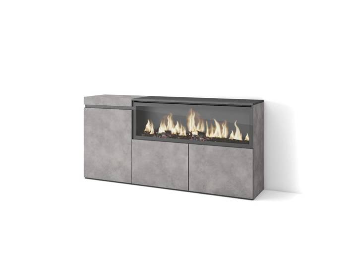 Buffet effet bois ciment 158x35x75cm cheminée effet feu xxl
