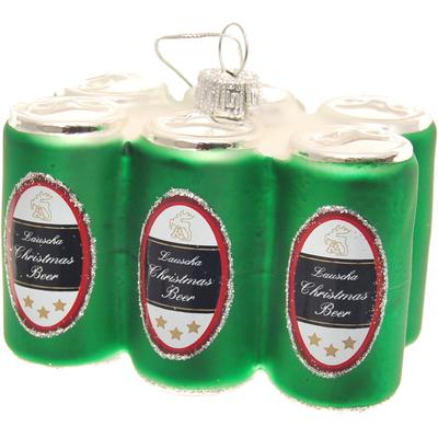 Christbaumschmuck KREBS GLAS LAUSCHA "Six-Pack Lauscha Bier", grün, B:9cm H:7cm T:6cm Ø:9cm, Glas, Weihnachtsbaumschmuck, Glas, 1 Stück