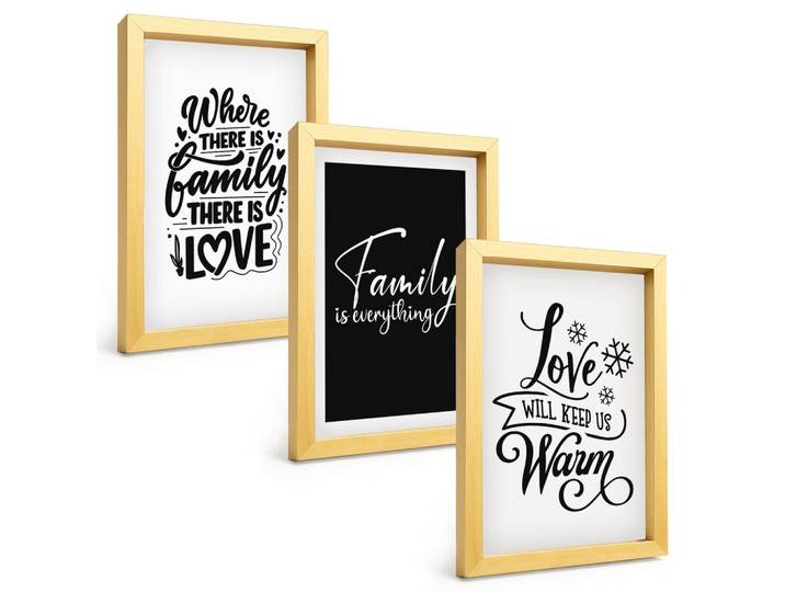 BILDER SET 3er Set - 20x30 cm Goldrahmen - Familie, Liebe, Wärme, Zuhause