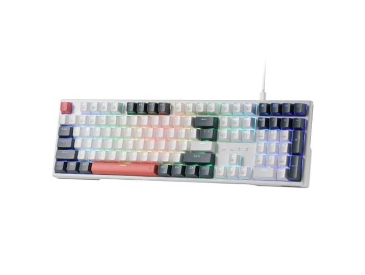 Redragon K668 RGB gaming-toetsenbord, 104 toetsen + extra 4 sneltoetsen bedraad mechanisch toetsenbord met geluidsabsorberend schuim, verbeterde hot-swappable socket, gemengde kleuren toetsdoppen,