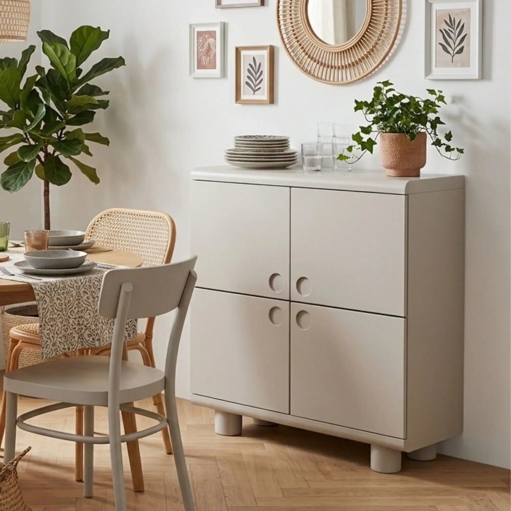 Hellin Buffet haut design 4 portes gris l100 Gris 40x120x100cm