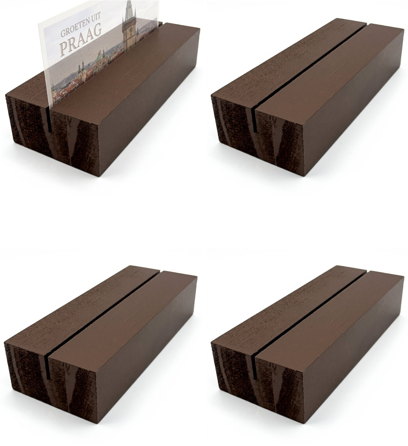 Purepeak Fotohouder met Gleuf Set van 4 stuks - Kaartenrek en Fotorek - Donkerbruin - Hout