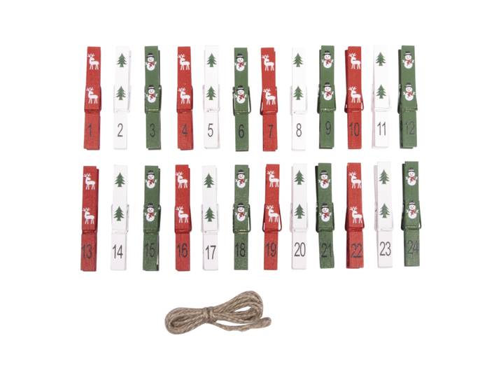 Adventszahlen Klammern 1-24, FSC 100%, 7,2x1cm, + Kordel, SB-Btl. 1Set
