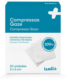 Wells Compressas de Gaze Esterilizada 5x5 cm 10 un