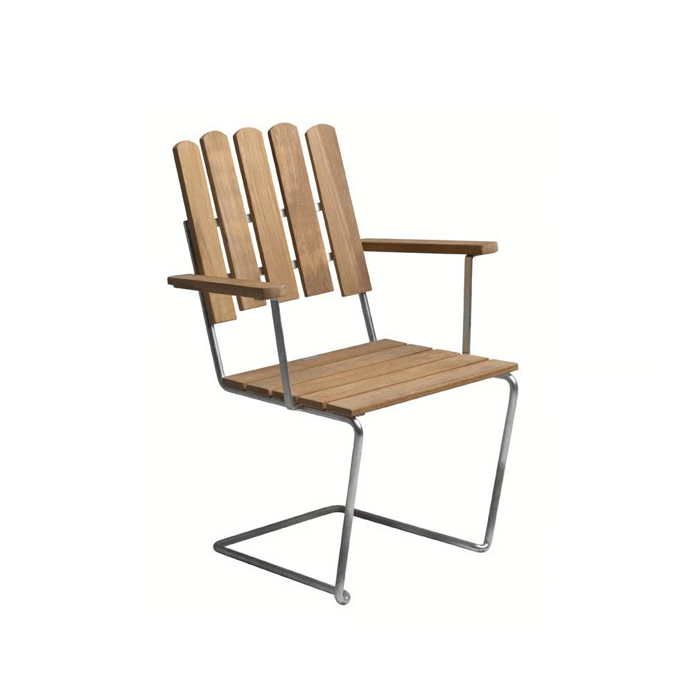 Grythyttan Stålmöbler A2 fauteuil met teak en verzinkt frame