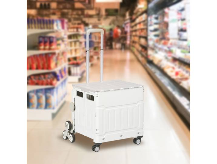 HOMCOM Chariot Courses Pliable 80kg Poignée Réglable Blanc