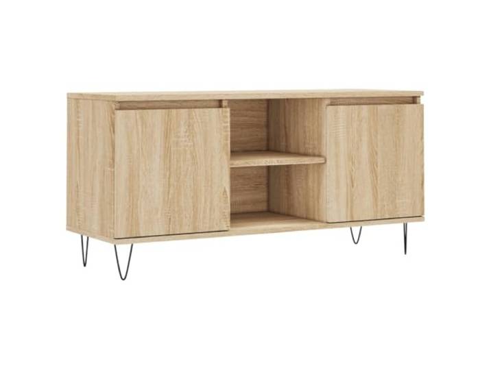 Roanoer TV-Schrank Sonoma-Eiche 104x35x50 cm Lowboard mit Eisenbeinen Praktisches TV-Möbel mit 4 offenen Fächern für Wohnzimmer und Schlafzimmer, pflegeleicht und stabil.