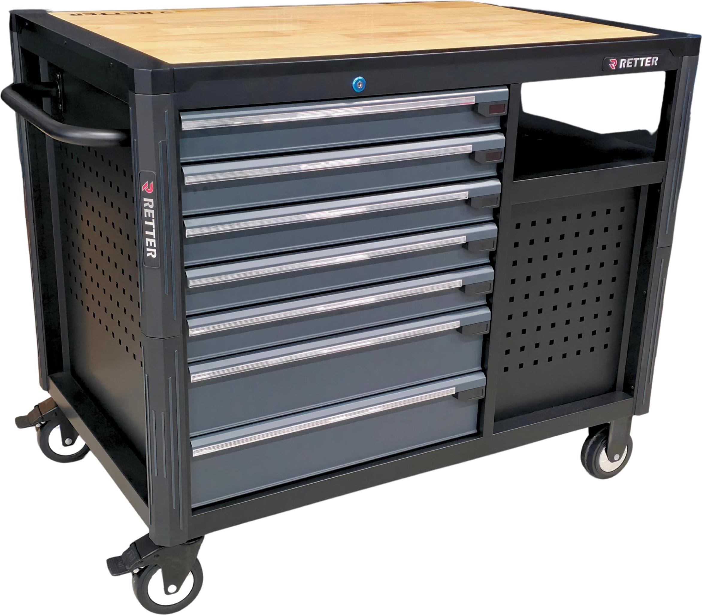 RETTER Mobiler Werkzeugwagen RS12 - 1110 x 751 x 986 mm inkl. Holz-Arbeitsplatte ohne Werkzeug