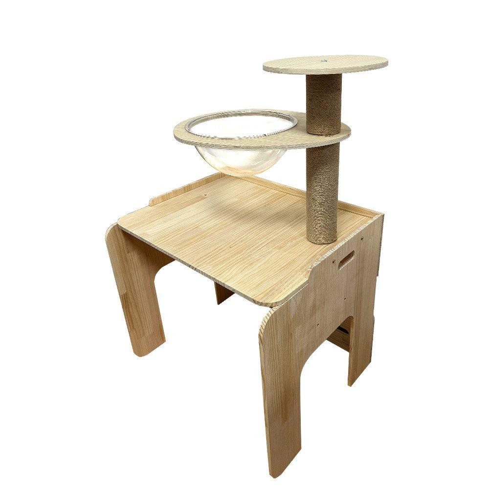Multifunctionele krabpaal met geïntegreerde kattenbak en kattenbakje voor honden en katten