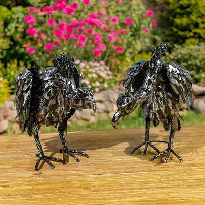 Zaer Ltd "Set of 2 Assorted Galvanized Iron Vulture Figurines ""Scavenger & Swoop"""
