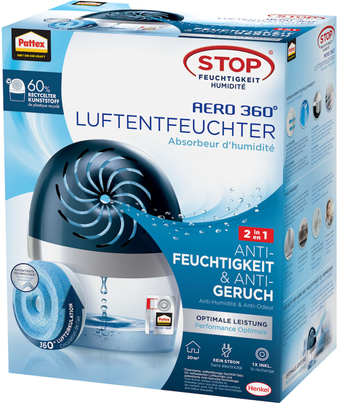 Pattex Entfeuchter AERO 360 Gerät + Gran. 1x450gr (PA360)