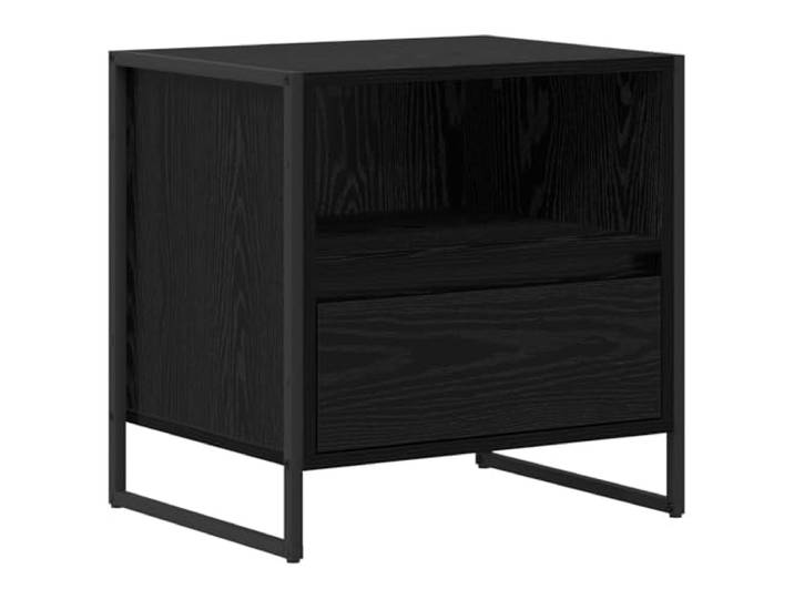 KUPTYERFG Nachttisch Schwarz Eichen-Optik 50x39,5x50 cm Holzwerkstoff Kompakter Beistelltisch mit Schublade und Ablage für Schlafzimmer. Rustikale Holzoptik kombiniert mit Edelstahlbeinen.