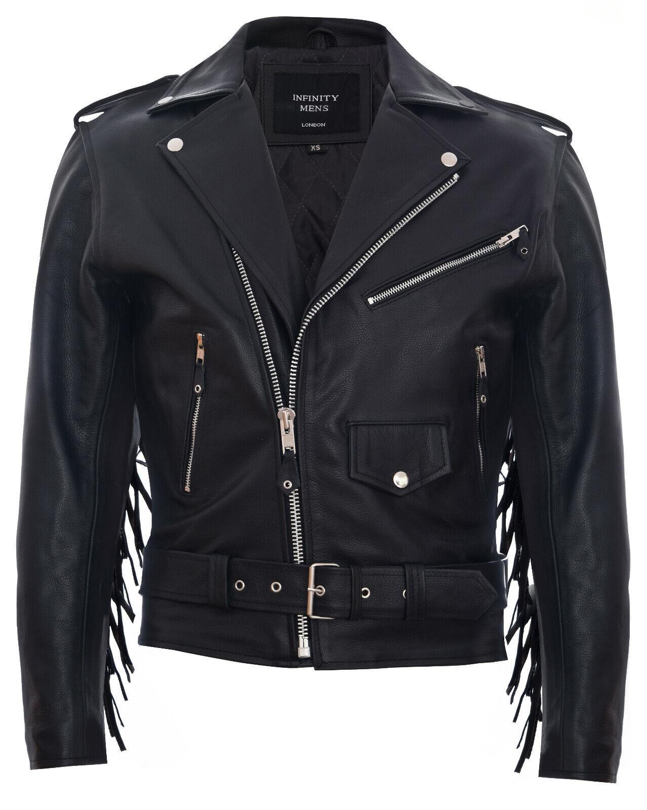 Brando-Motorrad-Bikerjacke aus Leder mit Fransen und Quasten
