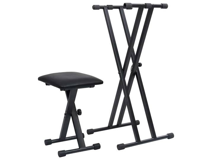 vidaXL Doppelstrebiger Keyboard-Ständer und Hocker Set Schwarz