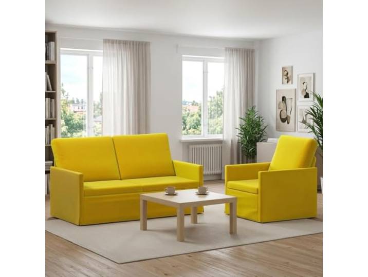 Sofa-Set 2 Stück Gelb Samt Metallrahmen Weiche Samtpolsterung,Kissenrücken-Design,Schaum-Faser-Füllung,Metallrahmen,Innenbereich